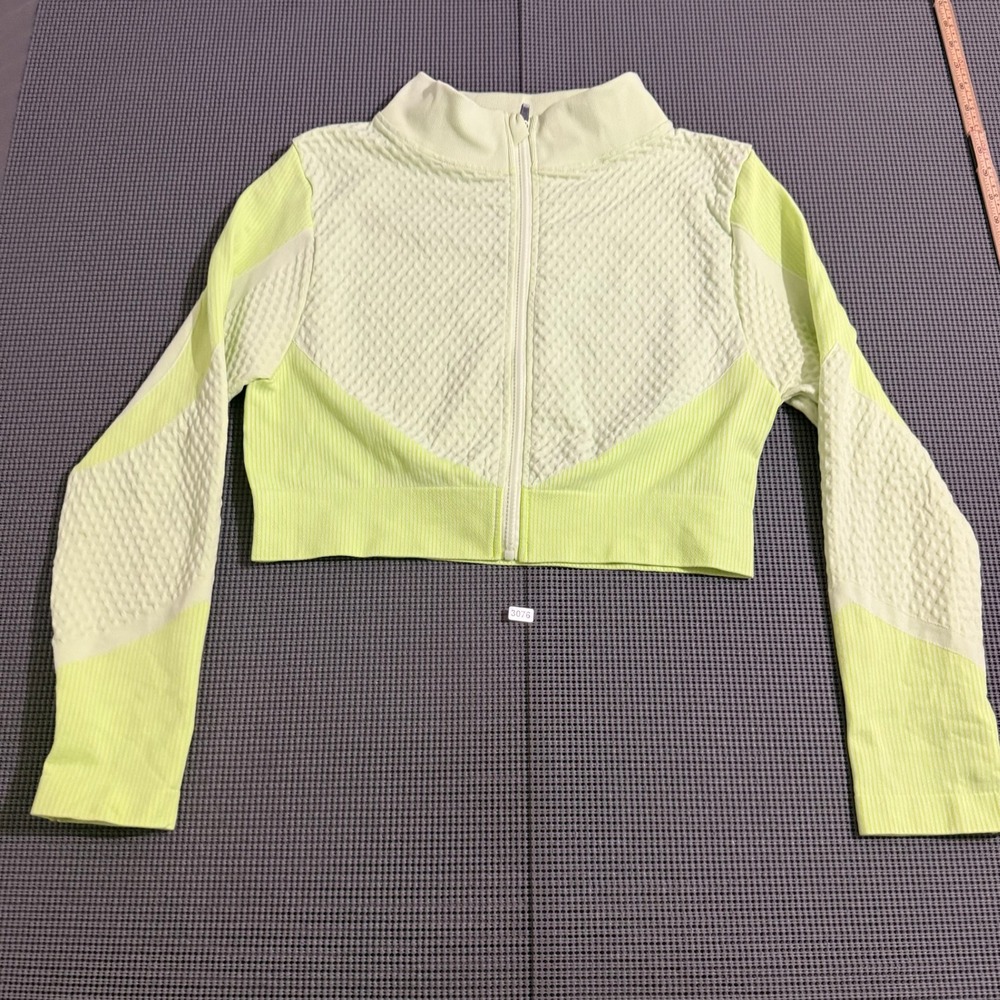 Daisy Women Lime Green Textured Zip Up Cropped Athletic Jacket Size 2X